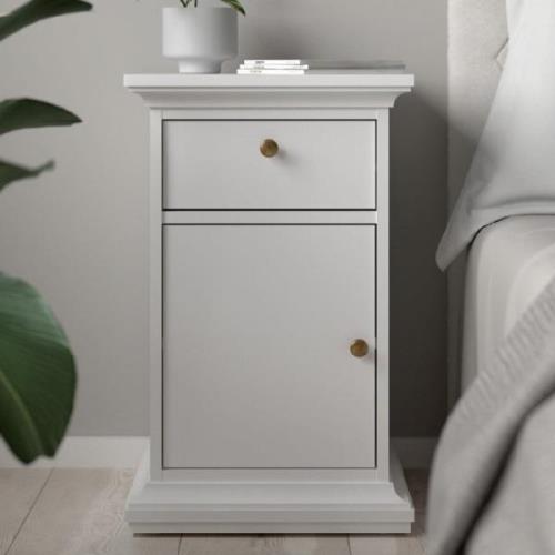 Paroya Wooden Bedside Cabinet With 1 Door 1 Drawer In White