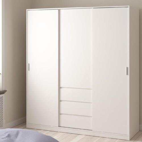 Nakou Wooden Wardrobe With 2 Sliding Doors 3 Drawers In White