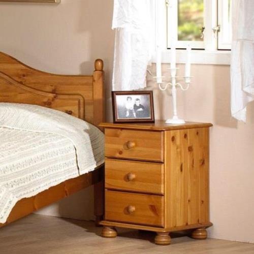 Richland Wooden Bedside Cabinet With 3 Drawers In Pine