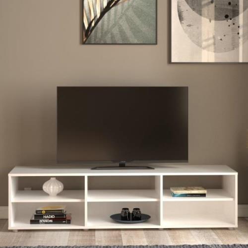 Macomb Wooden TV Stand With 6 Shelves In White