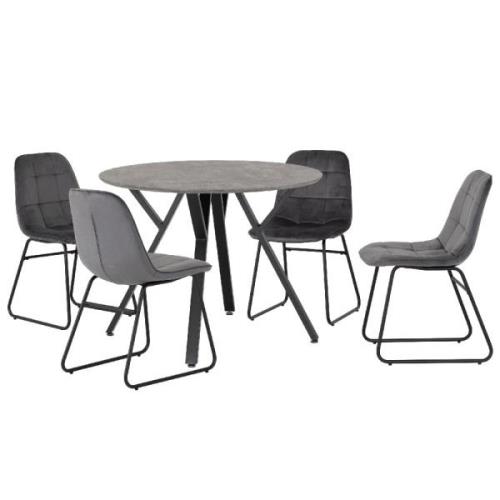 Alsip Round Concrete Dining Table With 4 Lyster Grey Chairs