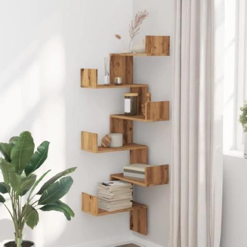 Ruston Wooden Corner Wall Shelf With 6 Shelves In Oak