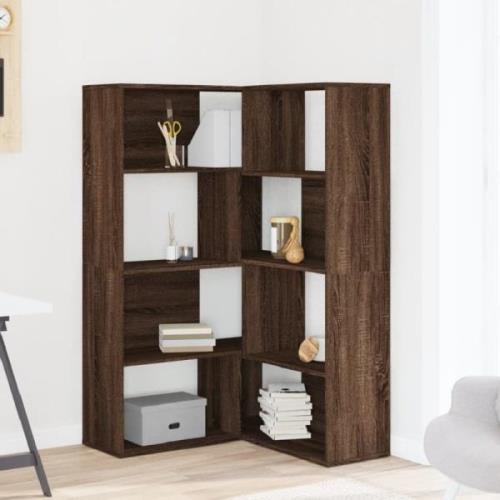 Galva Wooden Corner Bookcase With 8 Shelves In Dark Brown Oak