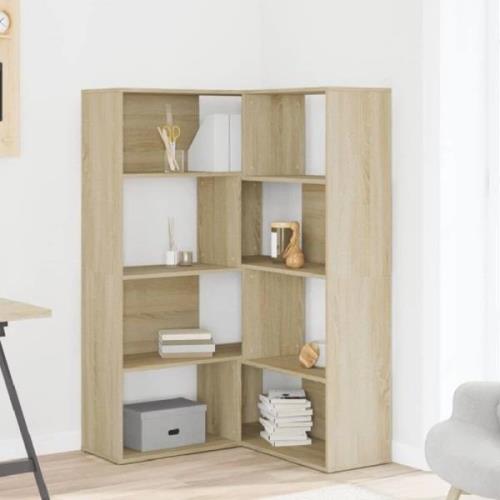 Galva Wooden Corner Bookcase With 8 Shelves In Sonoma Oak