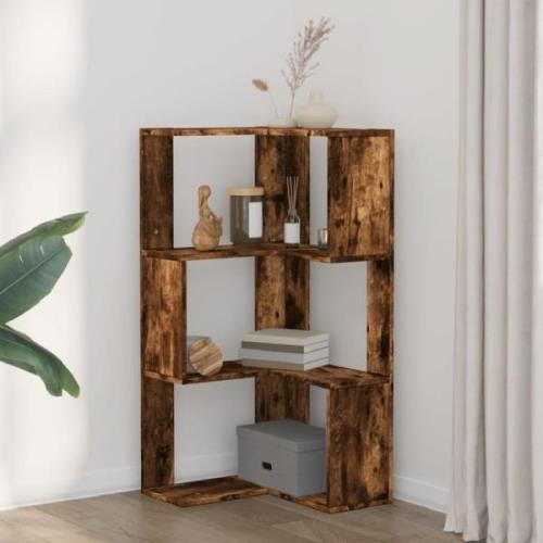 Garner Wooden Corner Bookcase With 3 Shelves In Smoked Oak