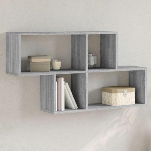 Kinston Wooden Wall Shelf With 4 Shelves In Grey Sonoma