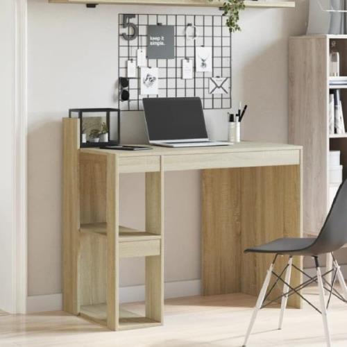 Krum Wooden Laptop Desk With 2 Shelves In Sonoma Oak