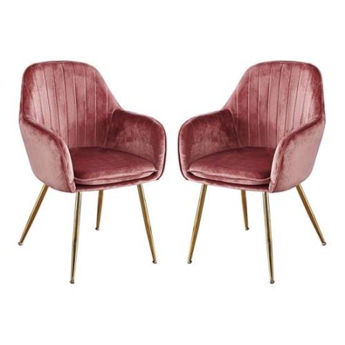 Lewes Velvet Vintage Pink Dining Chairs With Gold Legs In Pair