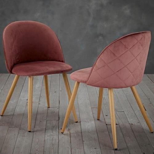 Vinos Grey Velvet Dining Chairs With Oak Metal Legs In Pair