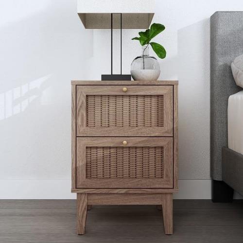 Burdon Wooden Bedside Cabinet With 2 Drawers In Oak