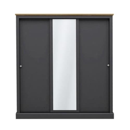 Devan Wooden Sliding Wardrobe With 3 Doors In Charcoal