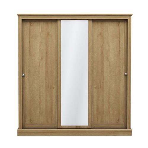 Devan Wooden Sliding Wardrobe With 3 Doors In Oak