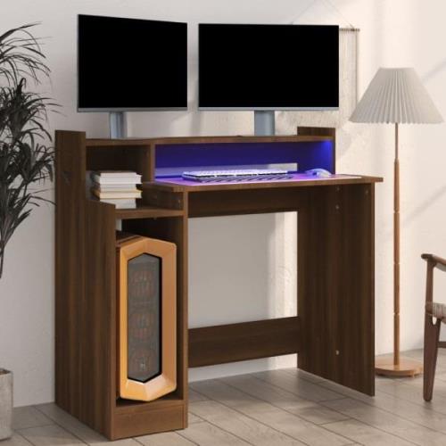 Acampo Wooden Laptop Desk In Brown Oak With LED Lights