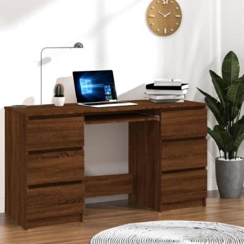 Abingdon Wooden Laptop Desk With 6 Drawers In Brown Oak