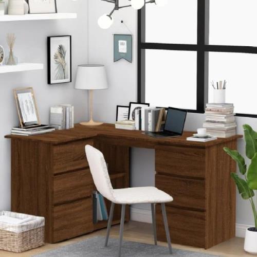 Andover Wooden Corner Laptop Desk With 4 Drawers In Brown Oak