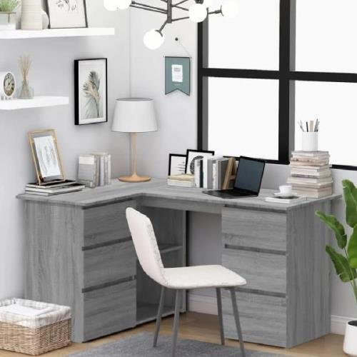 Andover Wooden Corner Laptop Desk With 4 Drawers In Grey Sonoma