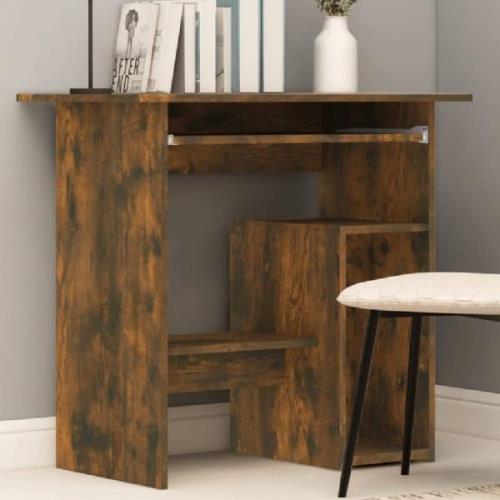 Allston Wooden Laptop Desk With 2 Shelves In Smoked Oak