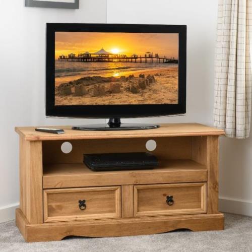 Central Wooden TV Stand With 2 Drawers In Oak