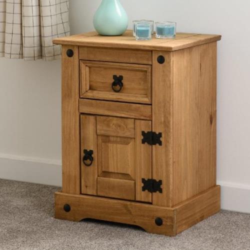 Central Wooden Bedside Cabinet With 1 Door 1 Drawer In Oak