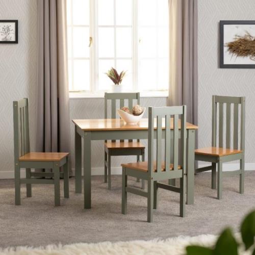 Ladkro Wooden Dining Table With 4 Chairs In Green And Oak