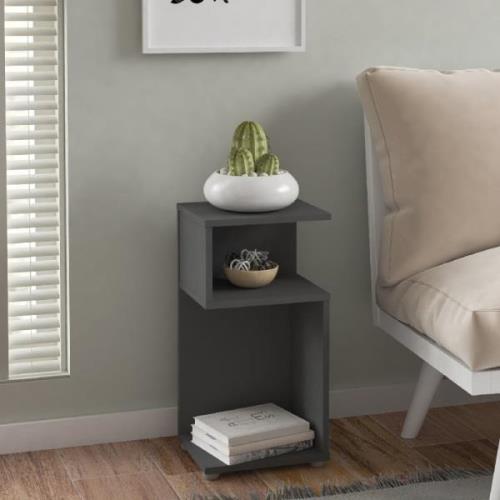 Nuneaton Wooden Side Table With 2 Shelves In Grey