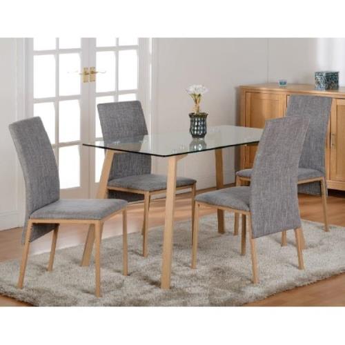 Madrid Clear Glass Dining Table With 4 Grey Fabric Chairs