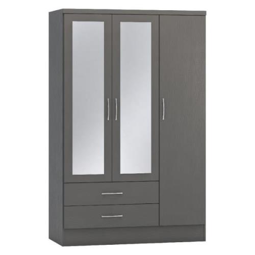 Mack Wooden Wardrobe With 3 Doors 2 Drawers In Grey