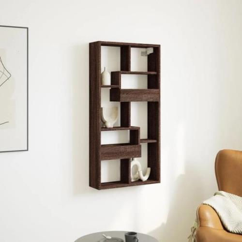 Kinston Wooden Wall Shelf With 8 Shelves In Brown Oak