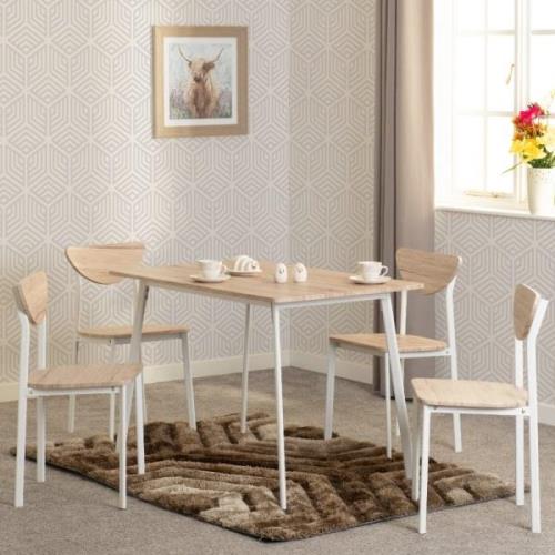 Rexford Wooden Dining Table With 4 Chairs In Light Oak And White