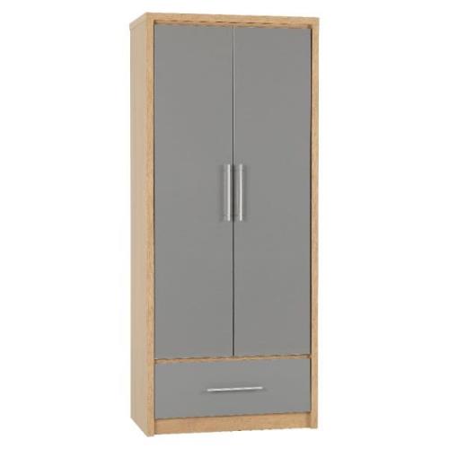 Samaira Wooden Wardrobe With 2 Door And Grey Gloss Front In Oak