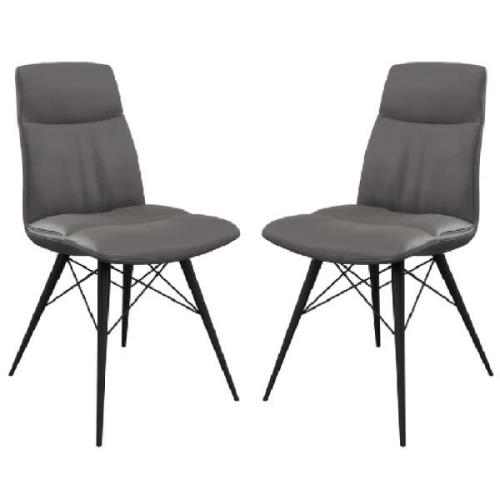 Andover Grey Leather Dining Chairs With Black Legs In Pair