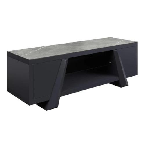 Barrie Wooden TV Stand With 2 Doors In Matte Grey Ceramic Top