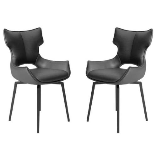 Rayong Grey Leather Dining Chairs With Black Legs In Pair