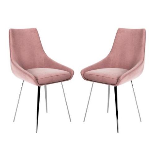 Laceby Pink Fabric Dining Chairs With Chrome Legs In Pair