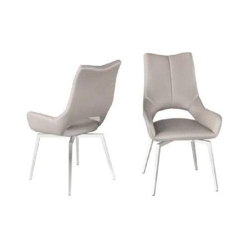 Salisbury Taupe Leather Dining Chairs With Steel Legs In Pair