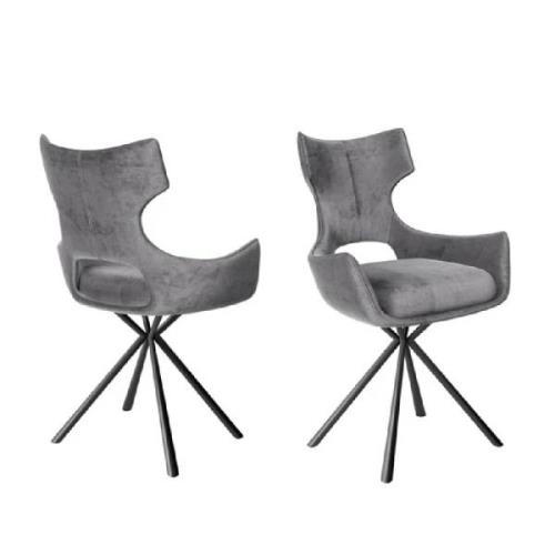 Teresopolis Grey Fabric Dining Chairs With Black Legs In Pair