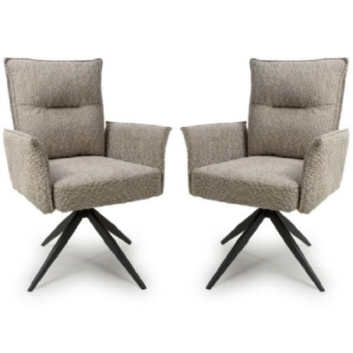 Barre Mink Fabric Dining Chairs With Black Legs In Pair