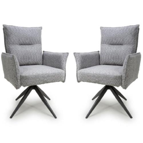 Barre Light Grey Fabric Dining Chairs With Black Legs In Pair