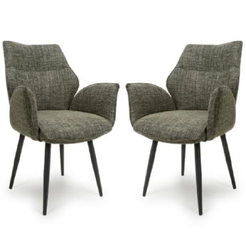 Banff Green Fabric Dining Chairs With Black Legs In Pair