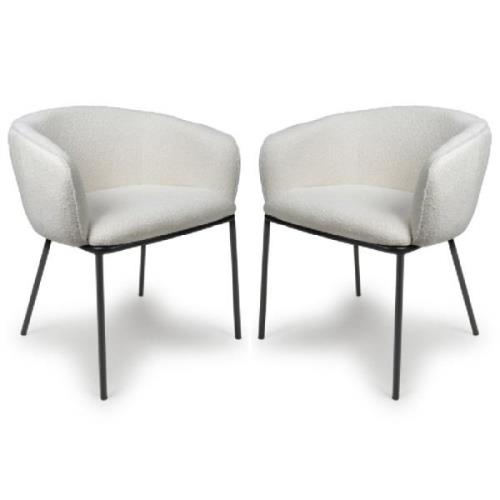 Langley White Fabric Dining Chairs With Black Legs In Pair