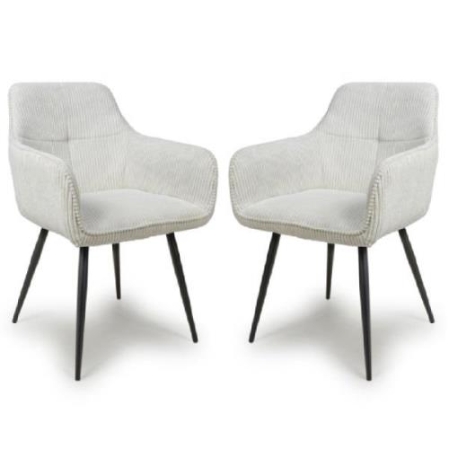 Davidson White Fabric Dining Chairs With Black Legs In Pair