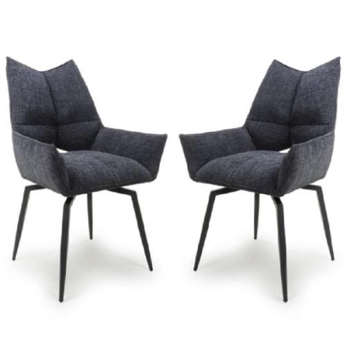 Dania Charcoal Fabric Dining Chairs With Black Legs In Pair