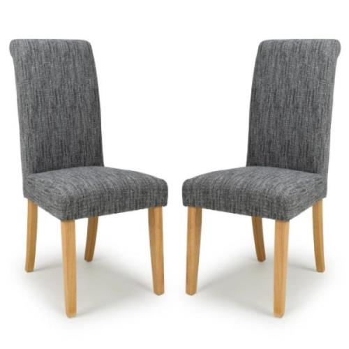 Camino Grey Fabric Dining Chairs With Natural Legs In Pair