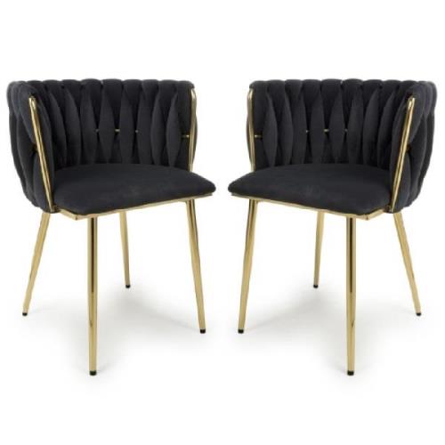 Oaklyn Black Velvet Dining Chairs With Gold Legs In Pair