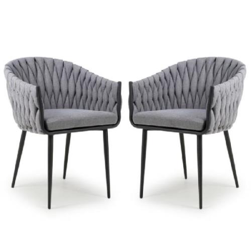 Pearl Grey Fabric Dining Chairs With Black Legs In Pair