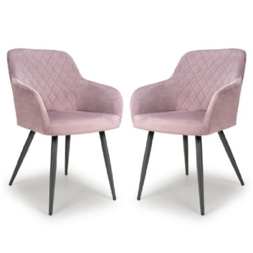 Menton Dusty Pink Velvet Dining Chairs With Black Legs In Pair