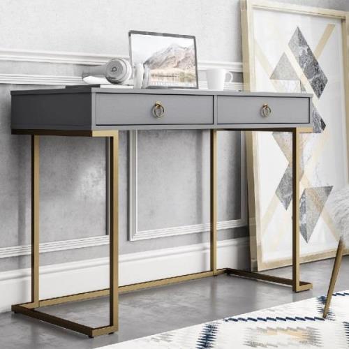 Calgary Wooden Laptop Desk With Gold Metal Frame In Graphite Grey