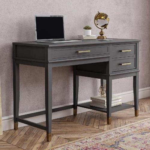 Wantagh Wooden Lift Top Laptop Desk With 2 Drawers In Black